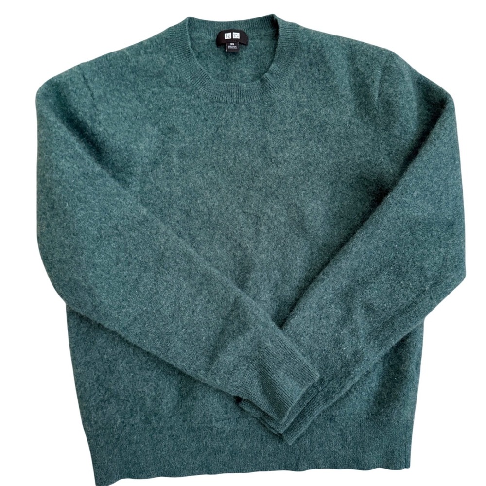 Uniqlo 100% Cashmere Crew Neck Sweater Forest Green XS Read Measurements